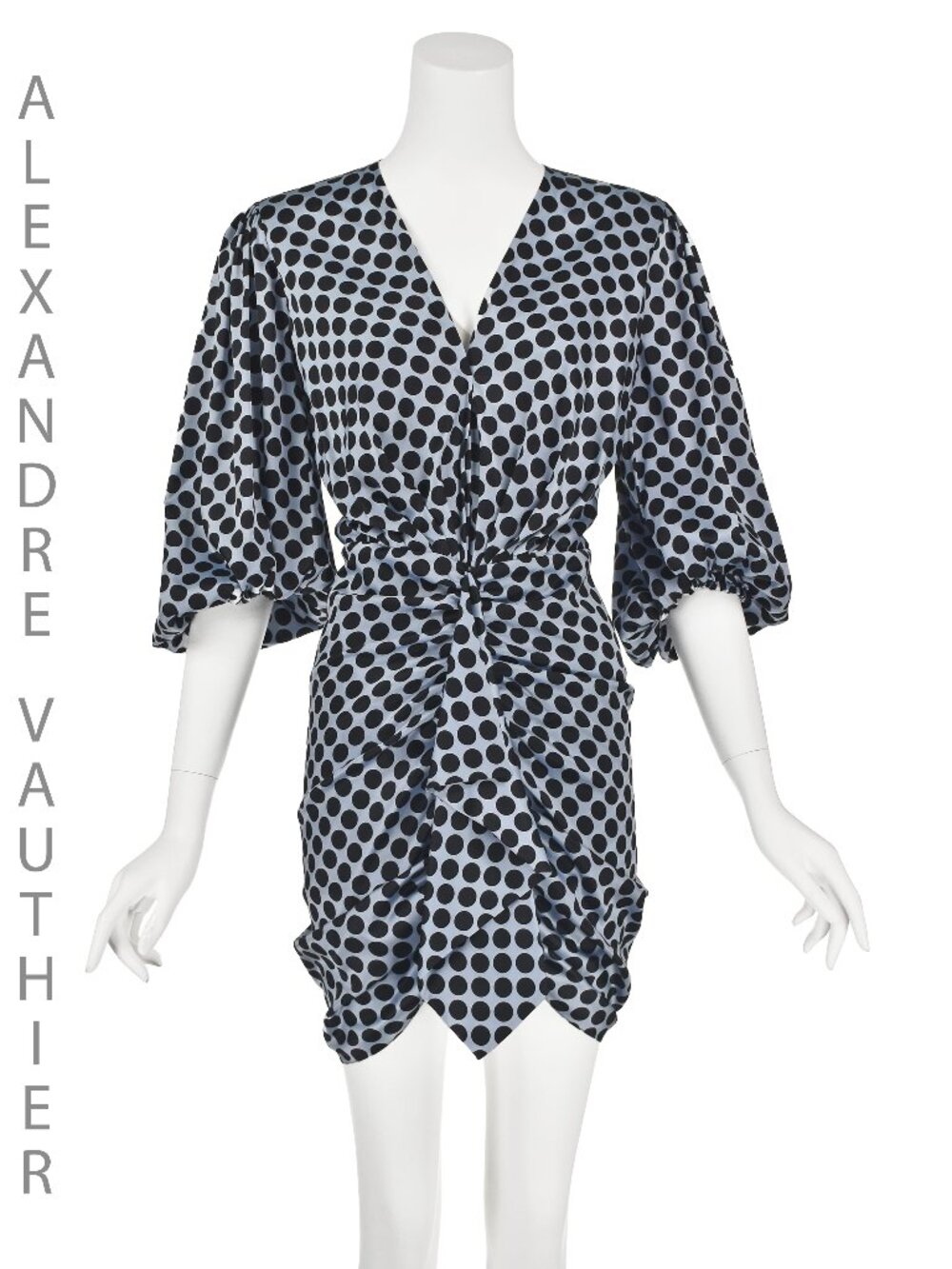 ALEXANDRE VAUTHIER Blue Silk Mini Dress w/Big Black Dots SZ FR38 USM 6-8